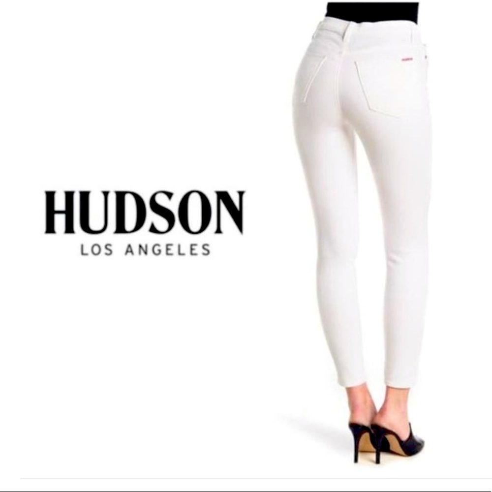 Hudson $215 High Rise Blair Ankle Super Skinny Jeans in White Size 26